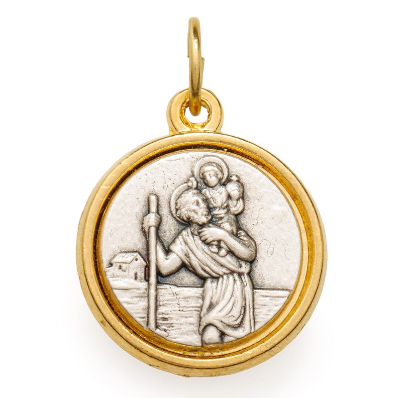 Medaglia di San Michele e San Cristoforo in metallo argentato e dorato