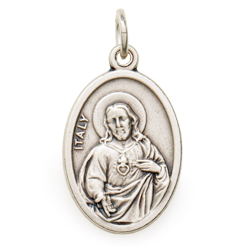 medaglia scapolare con sacro cuore di gesù e la madonna del carmine in metallo