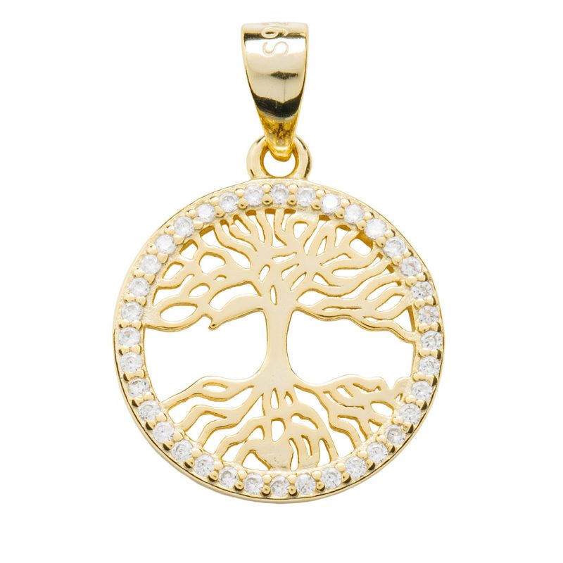 Medaglia Albero della vita in argento 925 dorato e zirconi