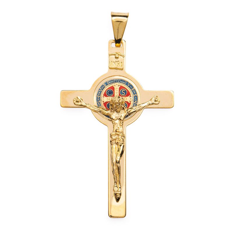 Croce di San Benedetto in argento 925 dorato e smalto