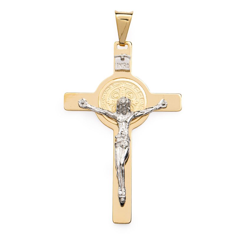 Croce San Benedetto in Argento 925 con dettagli dorati