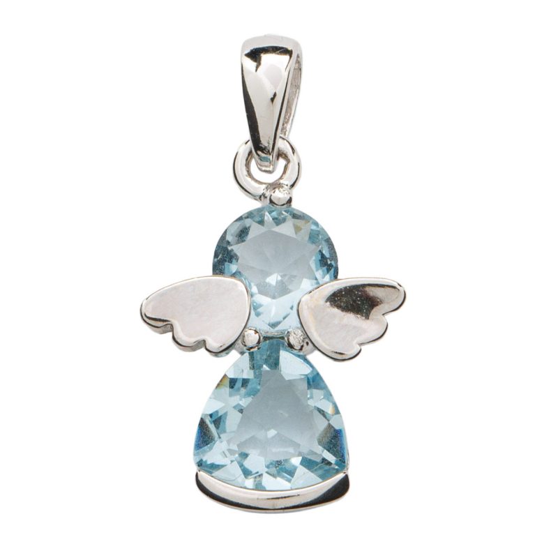Pendente dell'Angelo Custode in zirconi celesti e argento 925