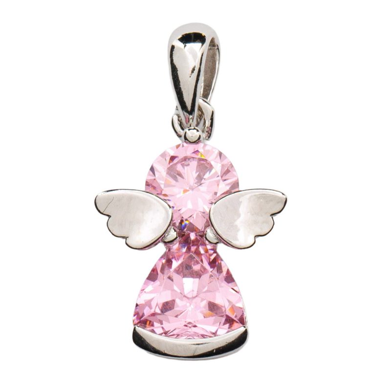 Pendente dell'Angelo Custode in zirconi rosa e argento 925