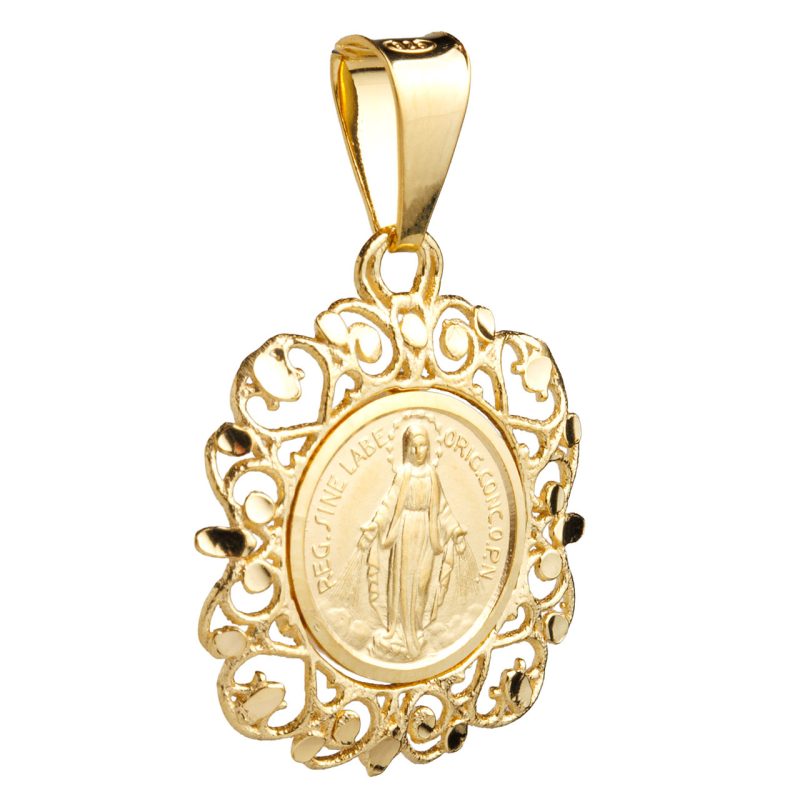 Medaglia Miracolosa in argento 925 dorato e bordo in filigrana