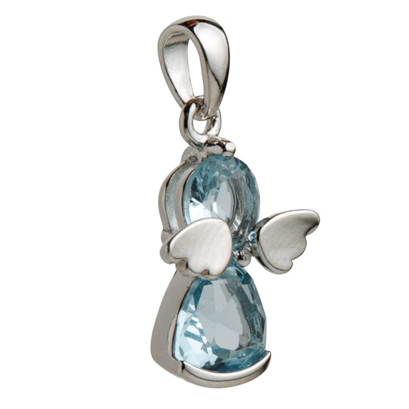 Pendente dell'Angelo Custode in zirconi celesti e argento 925