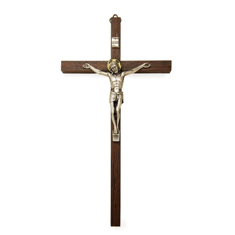 Croce da parete classica in legno e metallo