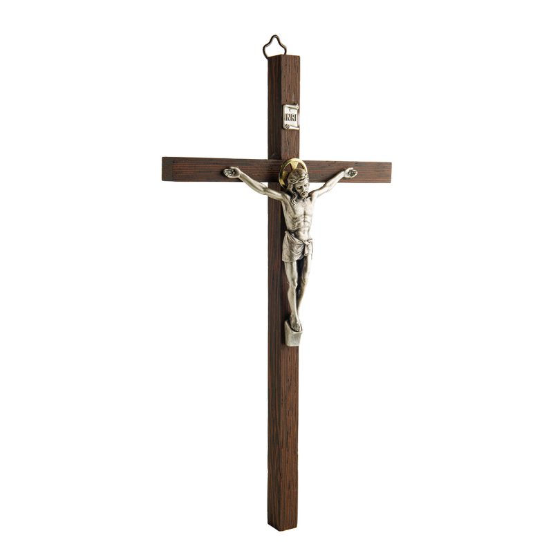 Croce da parete classica in legno e metallo