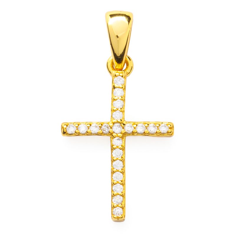 Croce classica in argento 925 dorato e zirconi