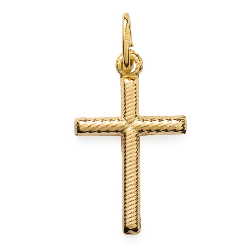 Croce classica striata in argento 925 dorato
