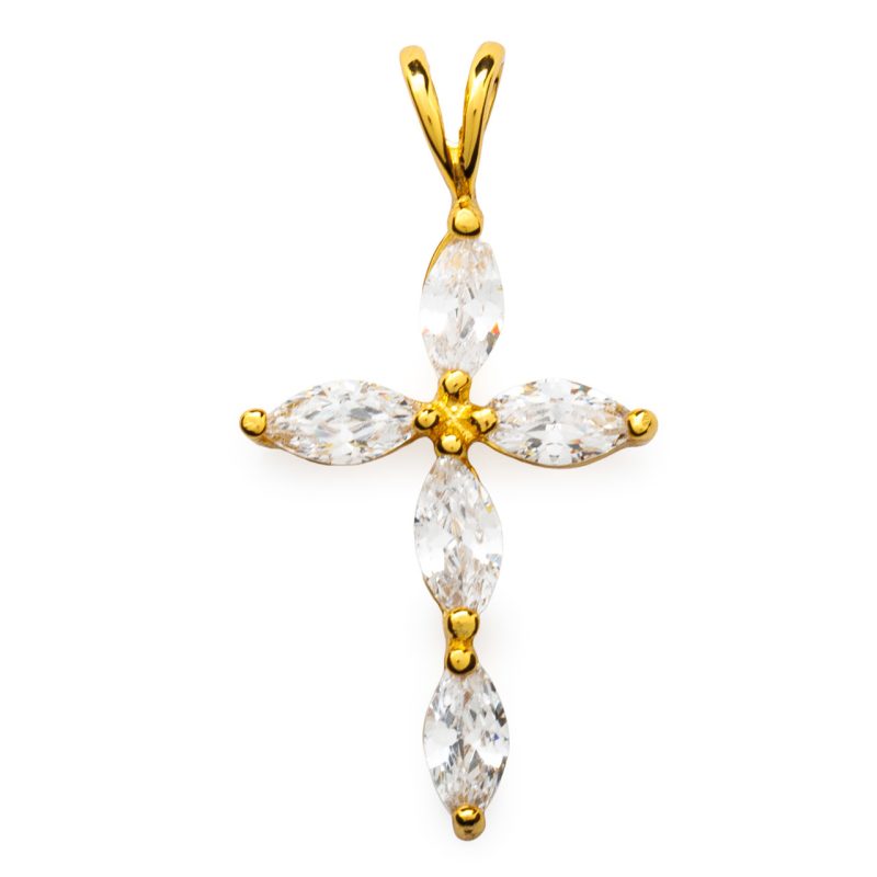 Croce Marquise in argento 925 dorato e zirconi
