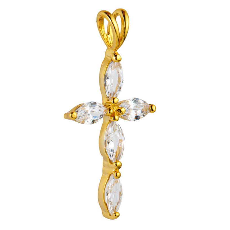 Croce Marquise in argento 925 dorato e zirconi