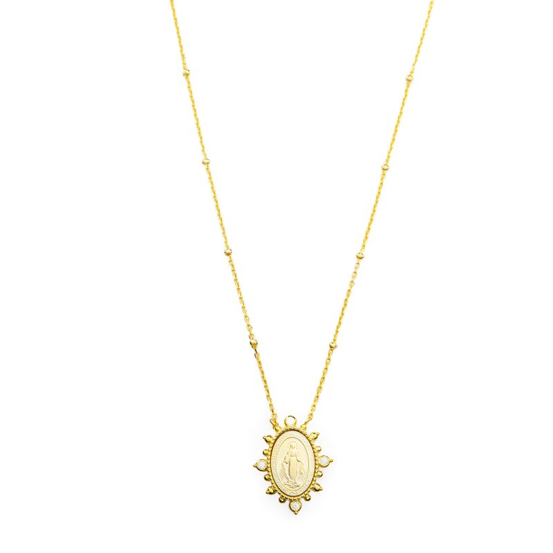 Collana con la Medaglia Miracolosa in argento dorato e zirconi