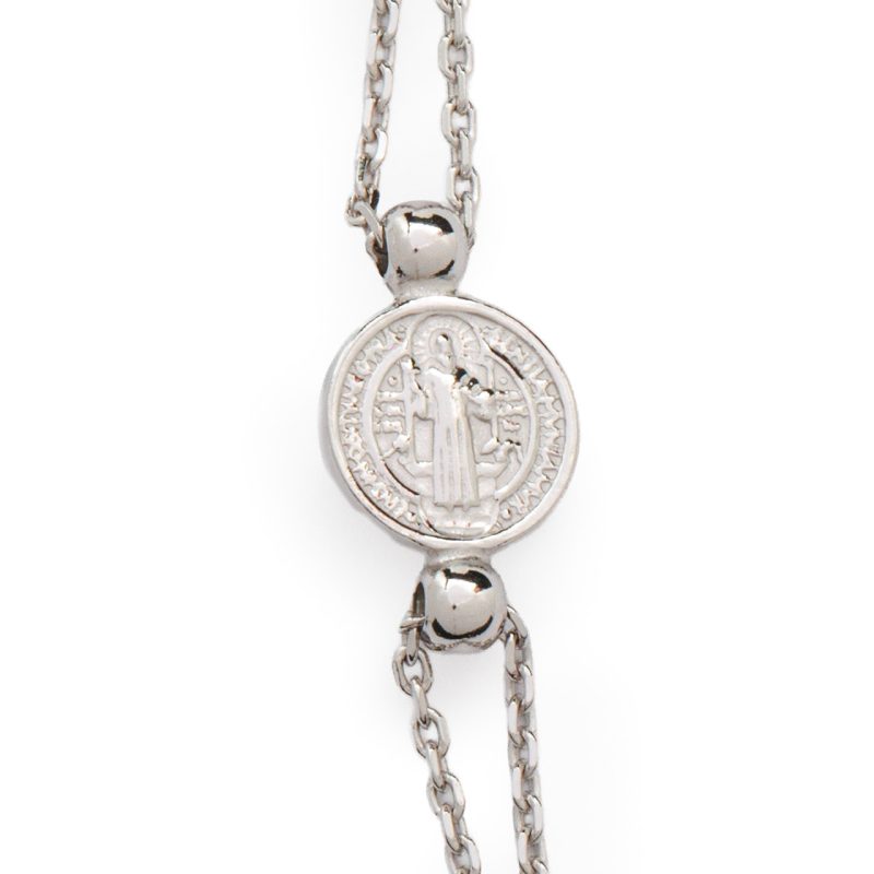 Rosario a collana a tre decine con la Medaglia di San Benedetto in argento 925