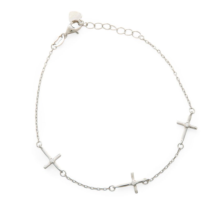 Bracciale con tre croci in argento 925 e zirconi