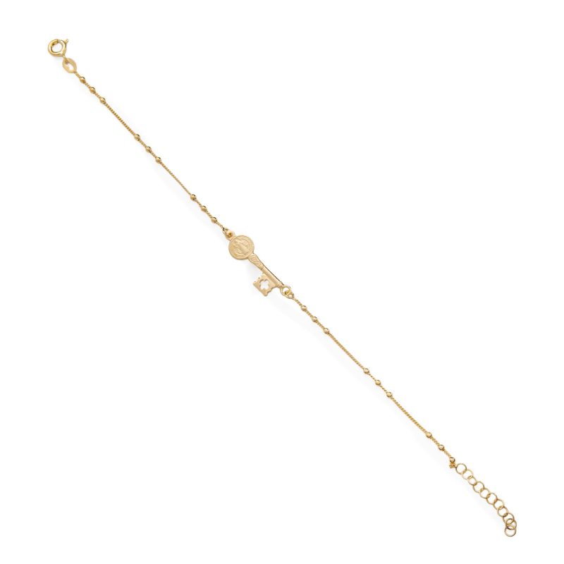 Bracciale Chiave del Paradiso con la Medaglia di San Benedetto in argento 925 dorato
