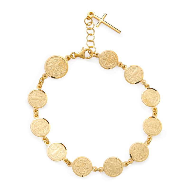 Bracciale Benedictus con le Medaglie di San Benedetto in argento 925 dorato