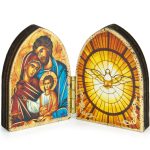Dittico Sacra Famiglia e Spirito Santo effetto legno