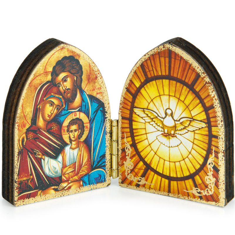 Dittico Sacra Famiglia e Spirito Santo effetto legno