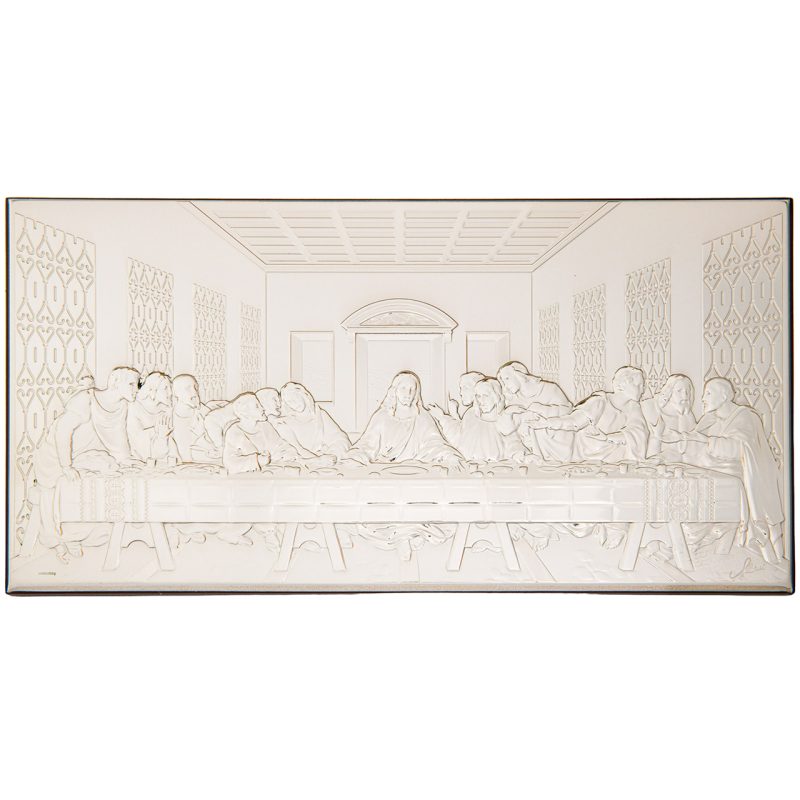 Quadro Ultima Cena in laminato argento, da appoggio e da muro