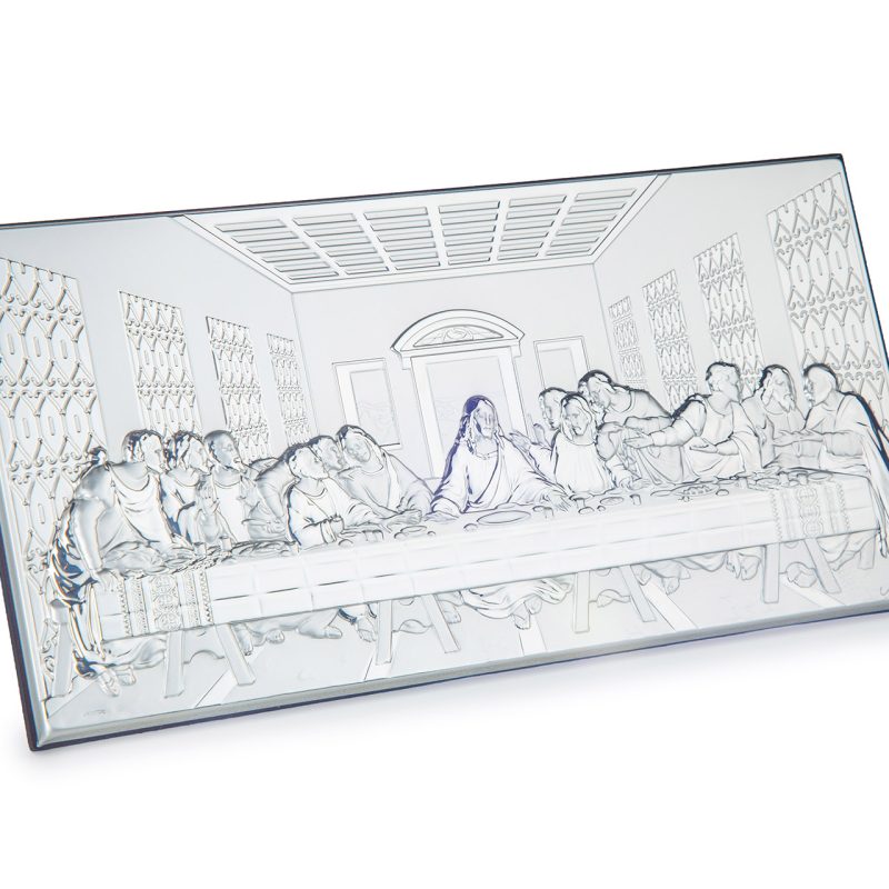 Quadro Ultima Cena in laminato argento, da appoggio e da muro