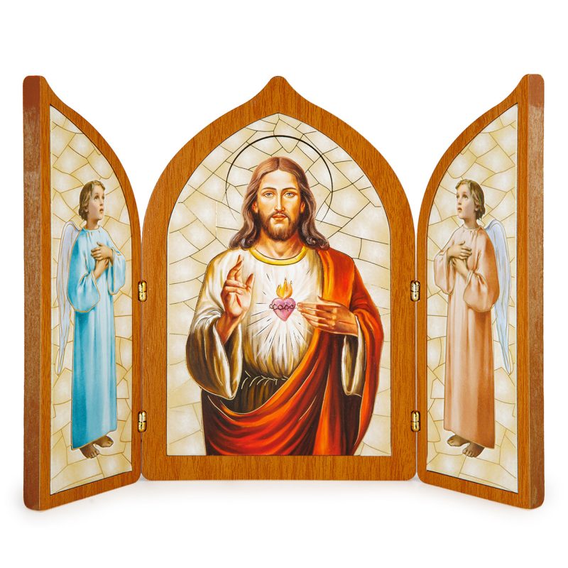 Trittico Sacro Cuore di Gesù in legno