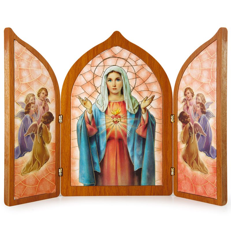 Trittico Sacro Cuore di Maria in legno