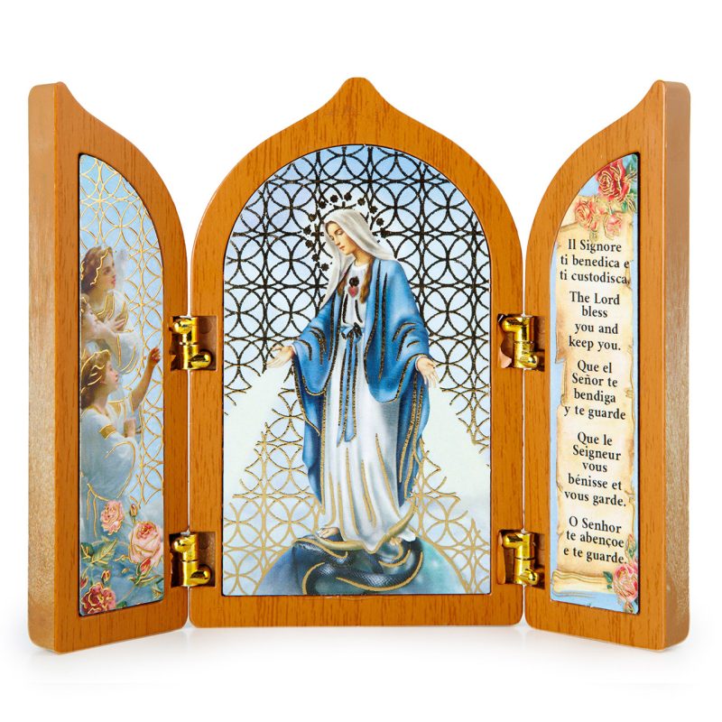 Trittico Madonna Miracolosa in legno