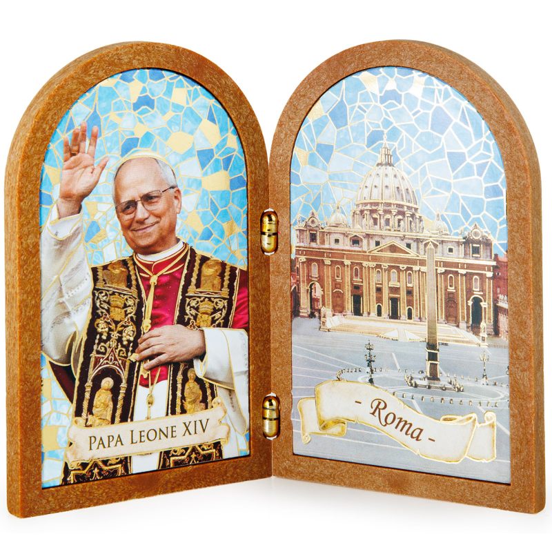 Dittico Papa Leone XIV in legno