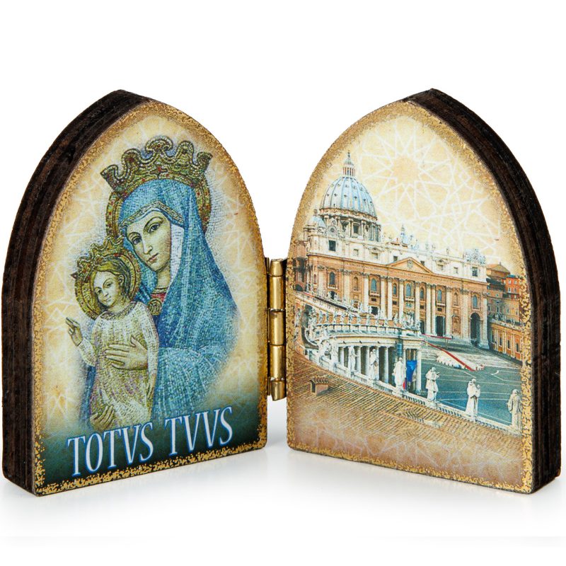 Dittico Madonna della Salute Mater Ecclesiae effetto legno