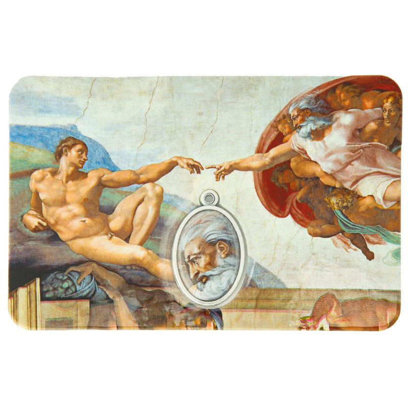 Santino plastificato multilingue Creazione di Adamo