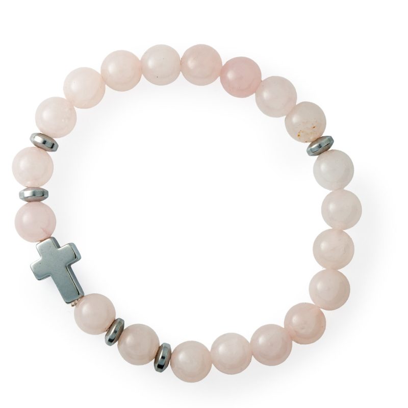 Bracciale elastico in pietra naturale Quarzo Rosa
