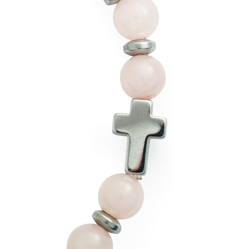 Bracciale elastico in pietra naturale Quarzo Rosa