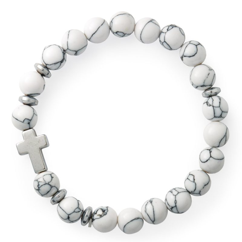 Bracciale elastico in pietra naturale Turchese Bianco