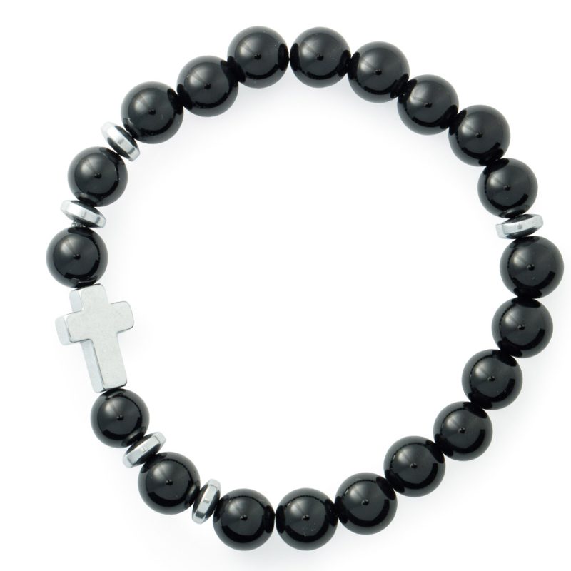 Bracciale elastico in pietra naturale Onice Nero