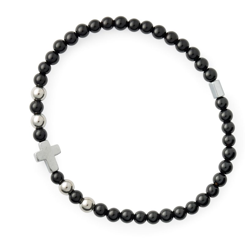 Bracciale elastico in pietra naturale Onice Nero