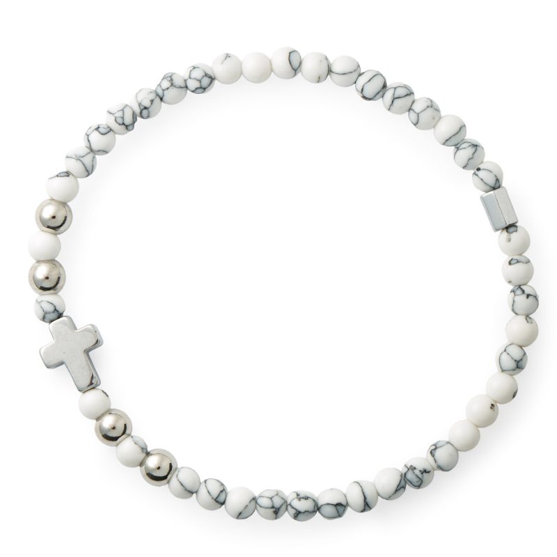 Bracciale elastico in pietra naturale Turchese Bianco