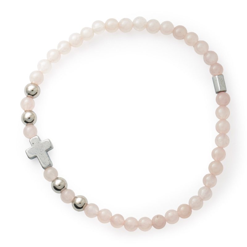Bracciale elastico in pietra naturale Quarzo Rosa