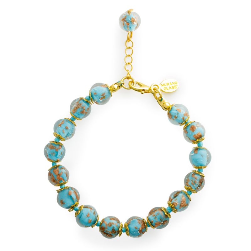 Bracciale in Vetro di Murano celeste e oro