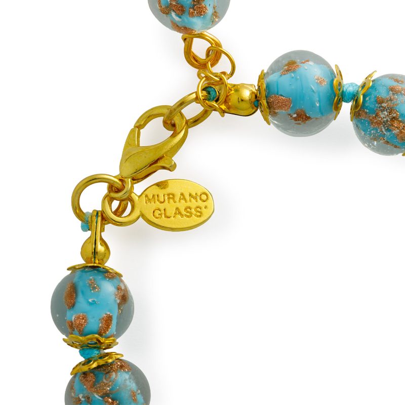 Bracciale in Vetro di Murano celeste e oro