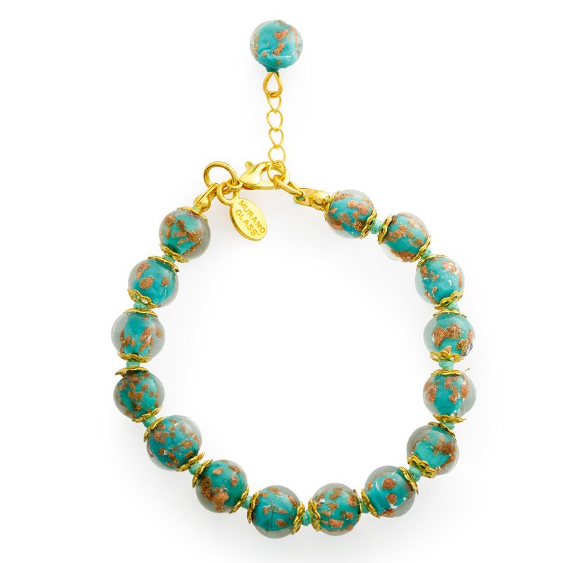 Bracciale in Vetro di Murano verde acqua e oro