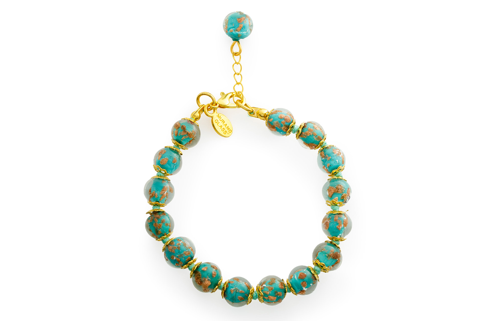 IMG_8975 Bracciale in Vetro di Murano verde acqua e oro