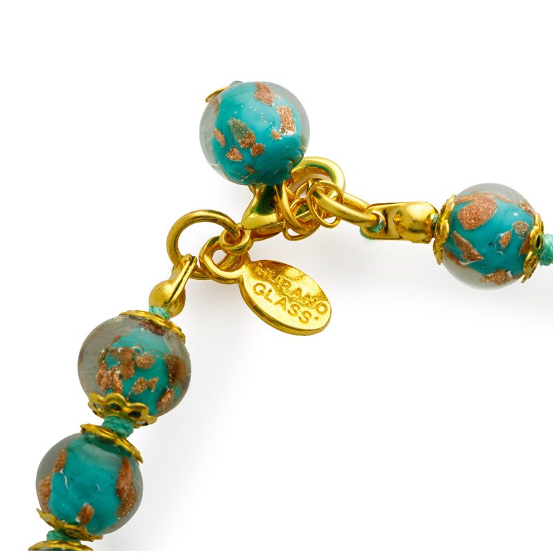 Bracciale in Vetro di Murano verde acqua e oro