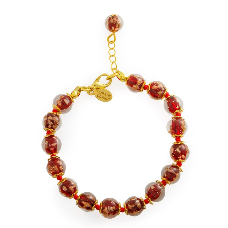 Bracciale in Vetro di Murano rosso e oro