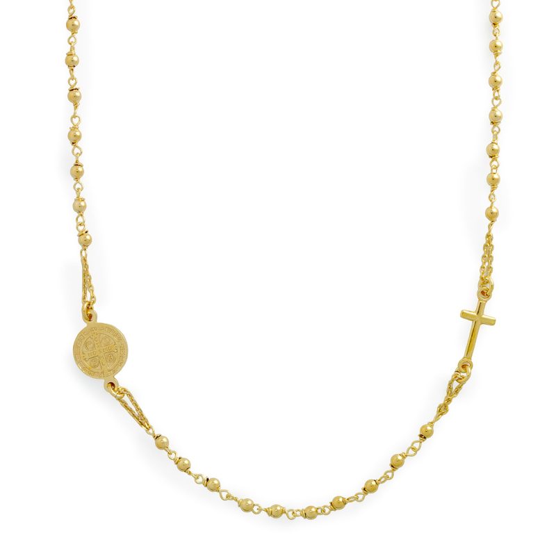 Rosario completo a collana con la Medaglia di San Benedetto in argento 925 dorato