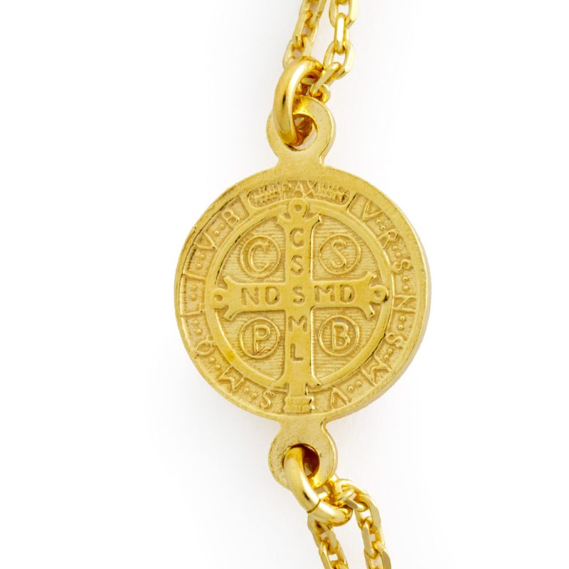 Rosario completo a collana con la Medaglia di San Benedetto in argento 925 dorato