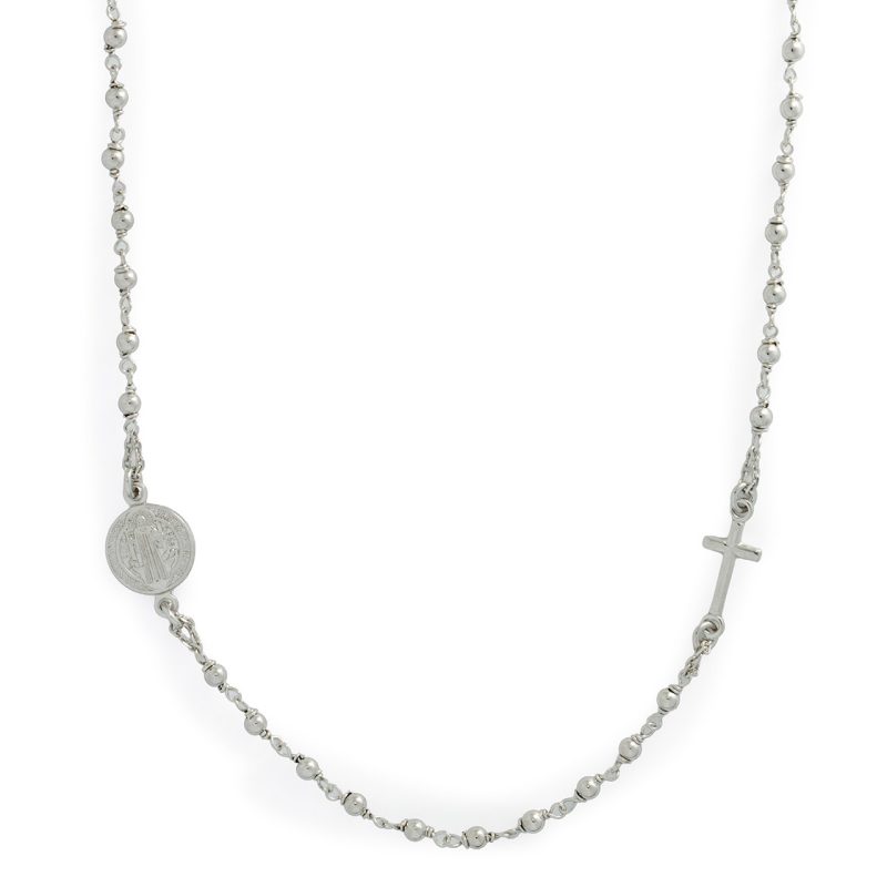 Rosario completo a collana con la Medaglia di San Benedetto in argento 925