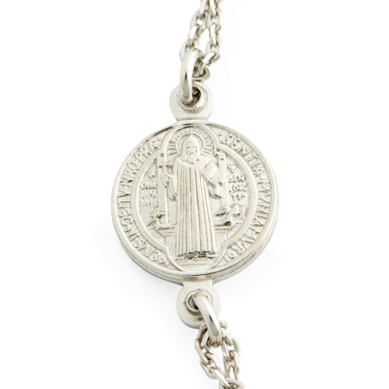Rosario completo a collana con la Medaglia di San Benedetto in argento 925