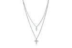 Collana doppia con croce e pendente a goccia in argento 925 e zirconi