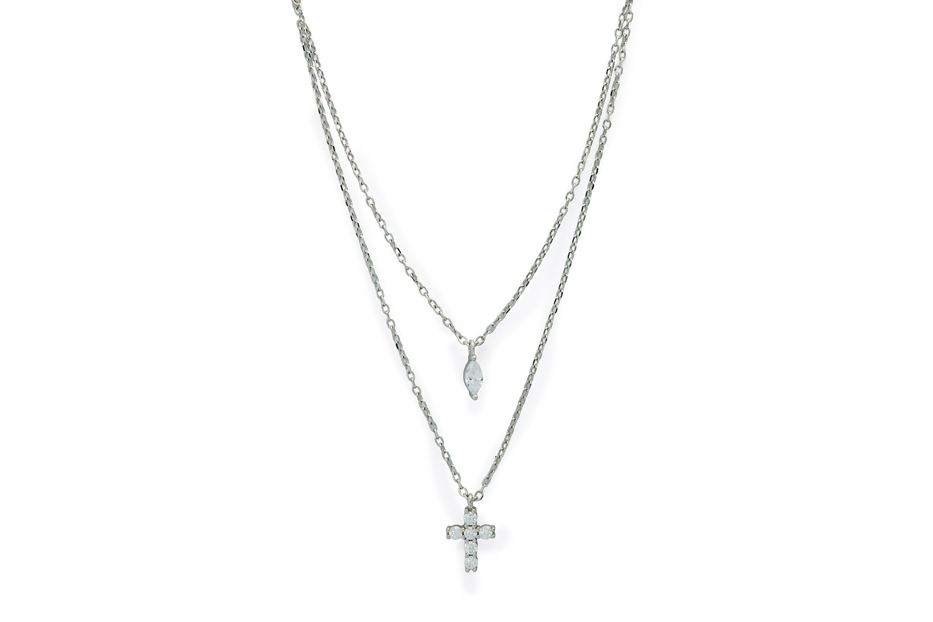 IMG_9030 Collana doppia con croce e pendente a goccia in argento 925 e zirconi