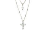 Collana doppia con croce e pendente a goccia in argento 925 e zirconi